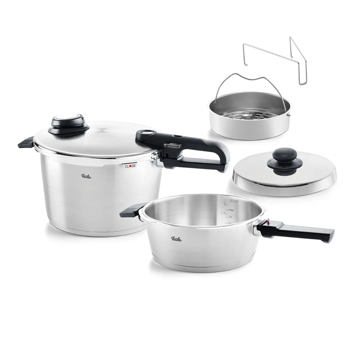 Vitavit® Premium 3-tlg. Set aus Schnellbratpfanne 4 Liter & Schnellkochtopf 8 Liter mit Metalldeckel